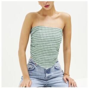 NWT Reformation Dillon Linen Top Green Gingham Size 10 Handkerchief Strapless